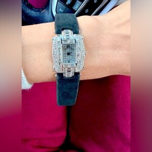 Vintage Adrienne Limited Edition Dress Watch Baguette Crystals & Genuine Leather